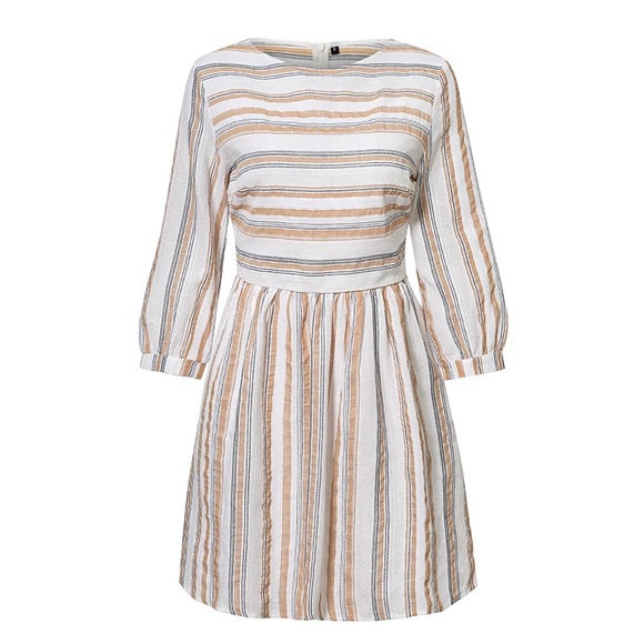 Madewell Striped Mini Dress - White, Blue, Tan - Picture 4 of 12